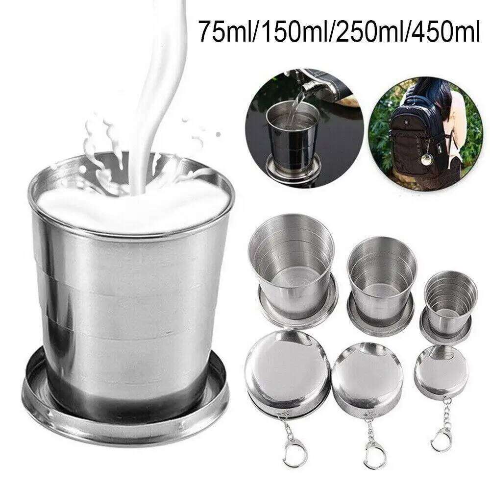 Folding Collapsible Cup Outdoor Travel Telescopic Mug Coffee Handcup Stainless Steel With Keychain Portable Z260314