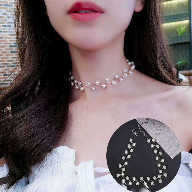 Fashion Imitation Choker Fairy Women Necklaces Korean New Pearl Pendants Collar Trend Jewelry Party Neck Decoration H260312