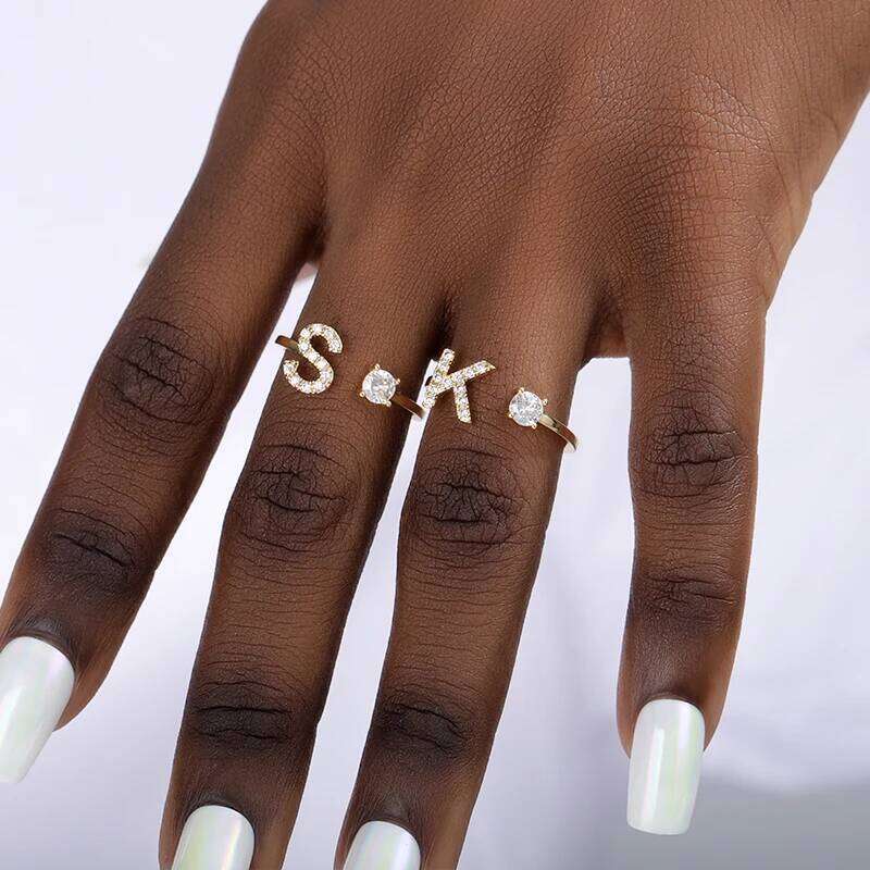 Zircon Initial A-Z Letter Rings For Women Stainless Steel Adjustable Opening Ring Name Alphabet Female Wedding Jewelry Gift H260312