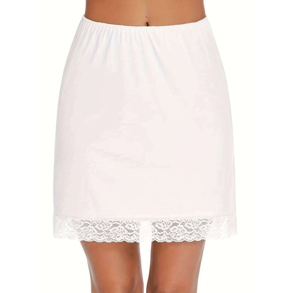 Ladies' lace mid skirt, inner with anti glare splicing, single-sided split half body lining skirt Z260314