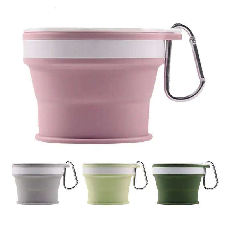Travel Folding Portable Silicone Foldable Mug Leak Proof Expandable Drinking Cup With Carabiner For Outdoor Z260314