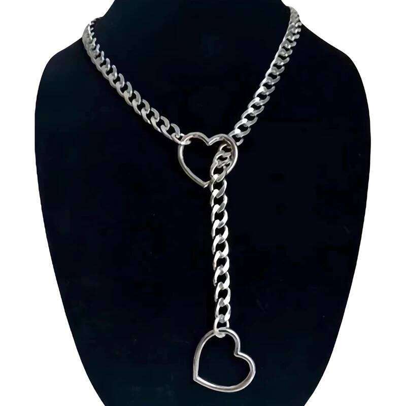Punk Rock Exaggerate Personality Heart O-Ring Slip Chain For Women Girls Simple Versatile Long Necklace Jewelry Accessories Gift H260312