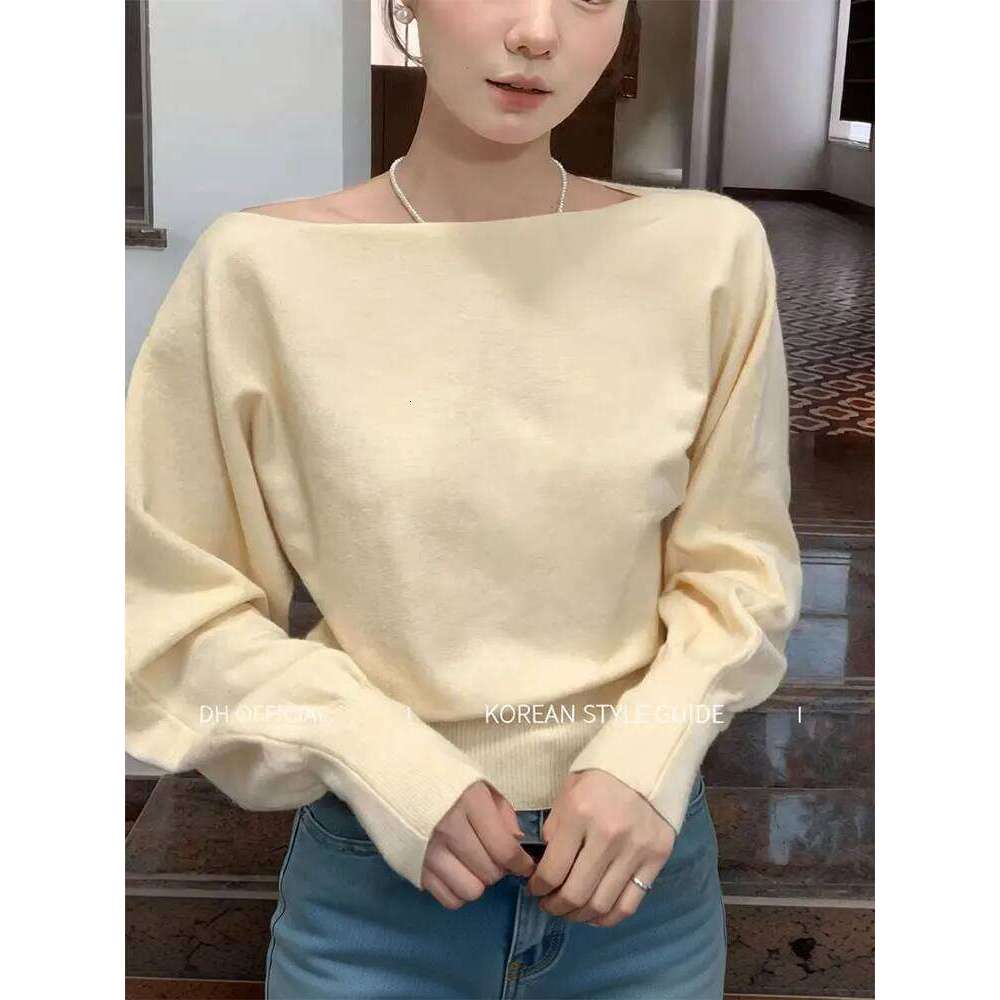 Boat Neck Long Knitwear Women Pullover Off shoulder Puff sleeve Sweater Spring Autumn Outwear Lady Casual Top Z260313