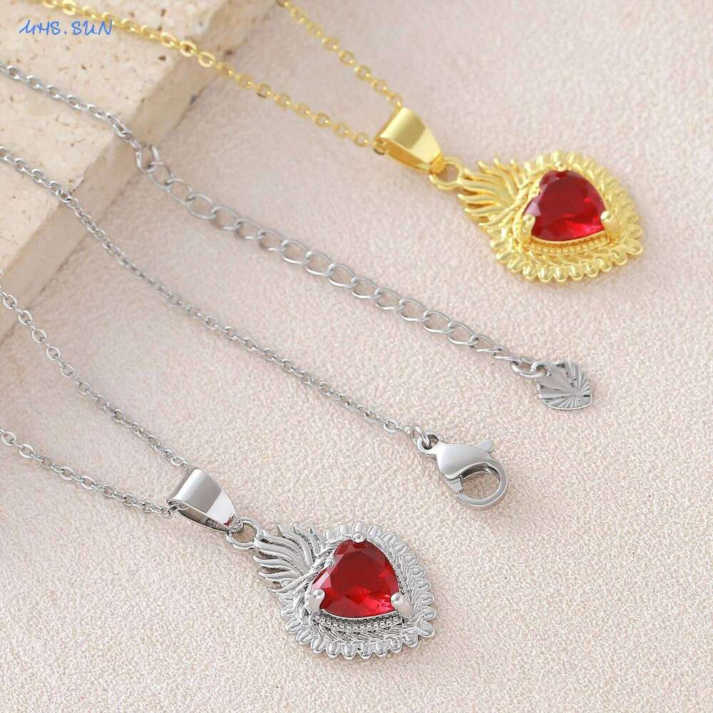 MHS.SUN Flame Sacred Heart Pendant Necklaces For Women Girls Fashion Gold/Silver Color Chain Birthday Party Jewelry Gift H260312