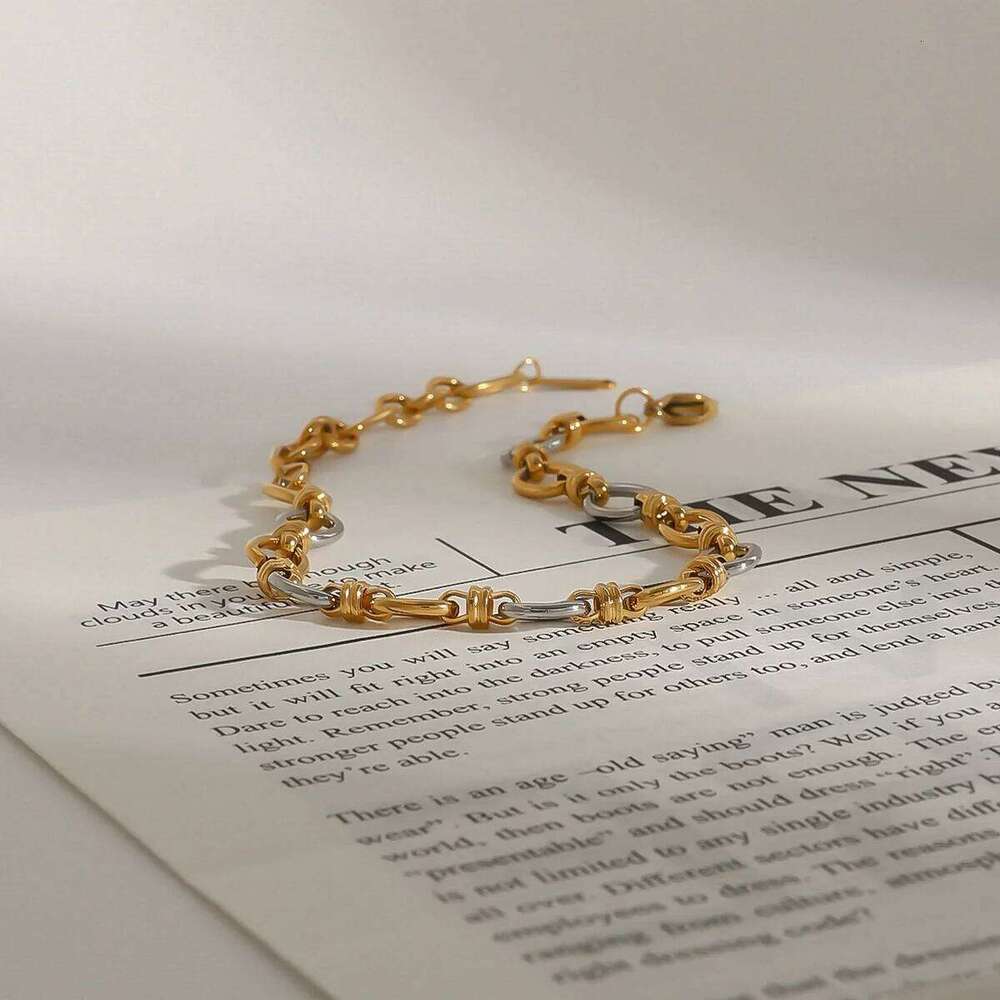 Minimalist Versatile Stainless Steel Two Tone Chain Necklace Bracelet Set for Women Fashion Jewelry Accessory Z260313