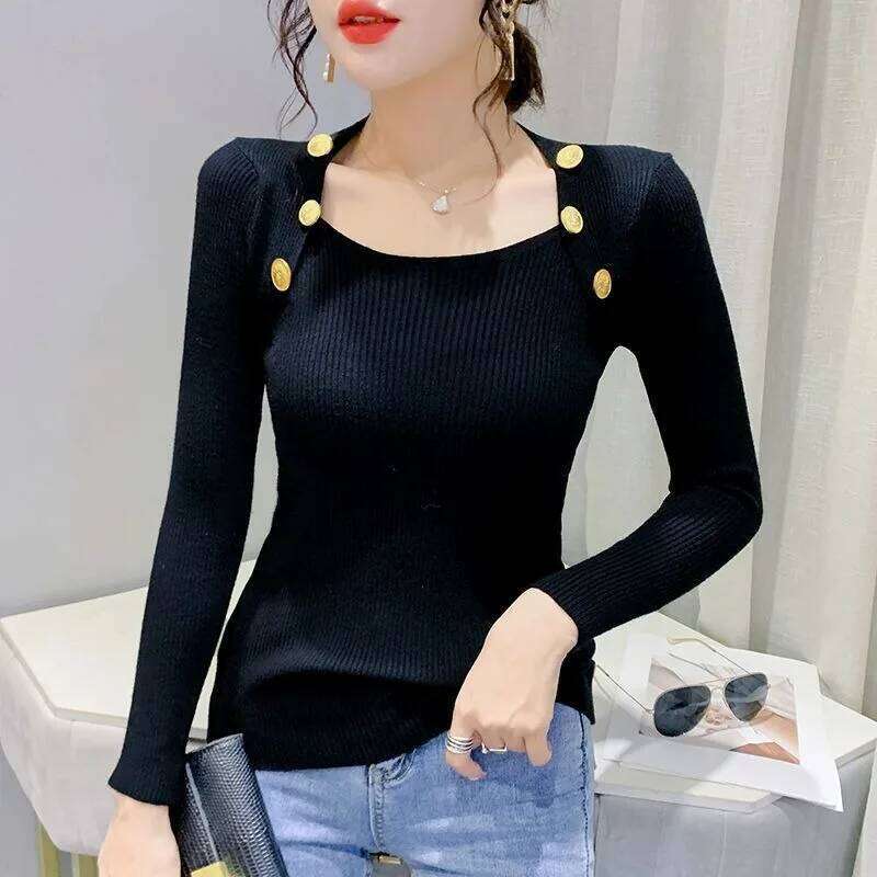 Pullover Solid Color Sweater Women's Autumn and Winter Versatile Bottoming Shirt Top Z260313