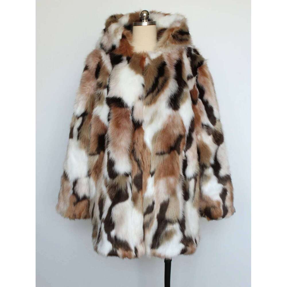 European American Autumn Winter New Fashion Men's Color-coded Casual Trendy Loose Long Sleeve Hooded Faux Fur Coats Male Tops Z260313