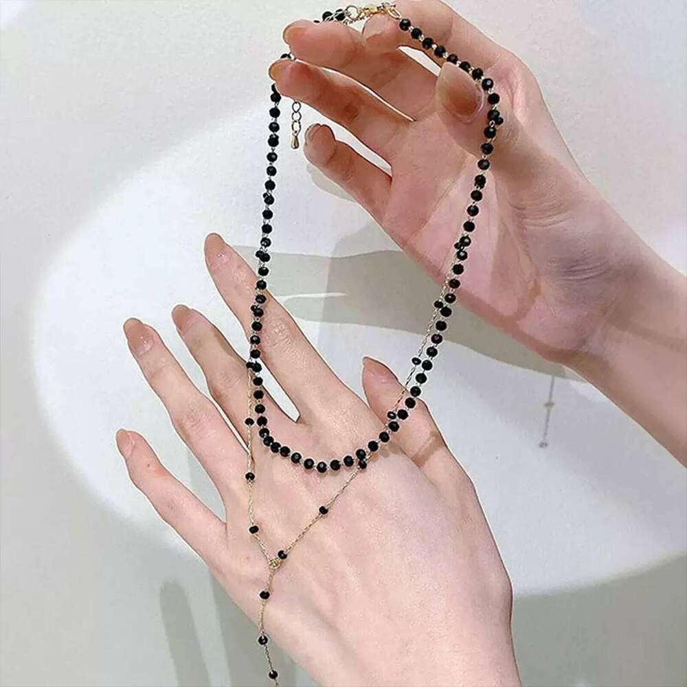 Double Layer Black Crystal Design Necklace Clavicle Chain for Women Lady Banquet Wedding Dresses Skirts H260312