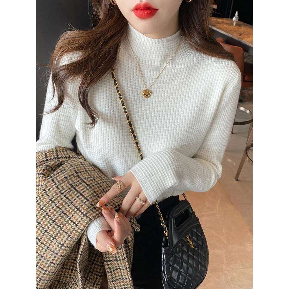 Women Autumn Winter Turtleneck Sweater Vintage Solid Waffle Pattern Knitted Female Sweaters Tops Casual Slim Pullover Jumpers Z260314