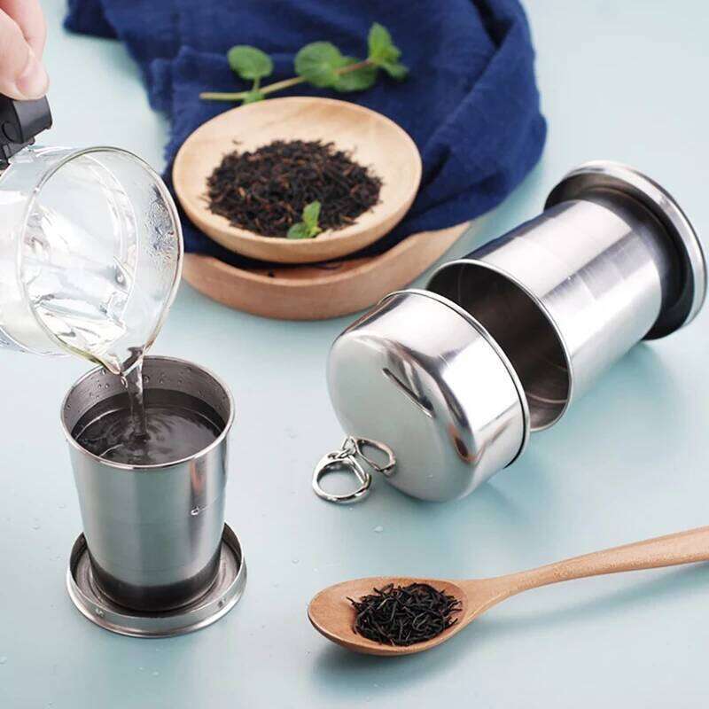 Stainless Steel Folding Cup With Keychain Portable Retractable Telescopic Cups Z260313