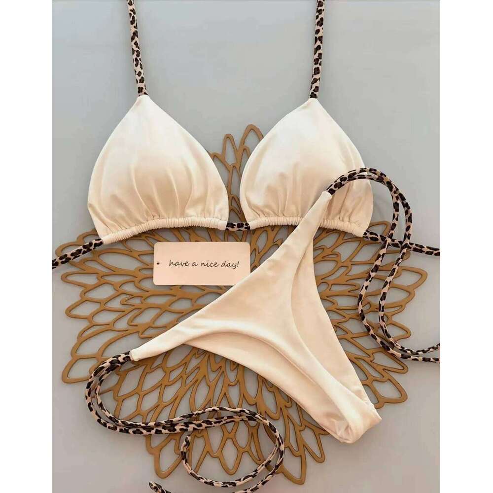 Sexy Bikini Women's Swimsuit Strap Halter Neck Triangle Cup Beachwear Pure Color Cheeky Two Piece Swimsuits Bathing Swimwear 26H0313