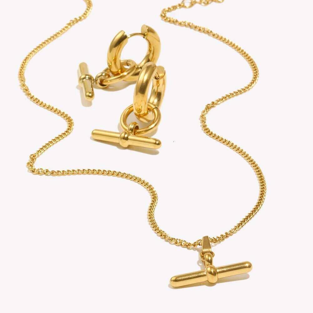 E.B.belle Stainless Steel 18K Plated Minimalist Design T Bar Pendant Necklace For Woman Girl's Ladies Gold Jewelry H260312