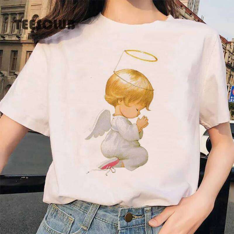 Europe United States INS Cute Little Angel Print Hong Kong Style Male and Female Couple T-shirt MEN Women Clothing Z260314