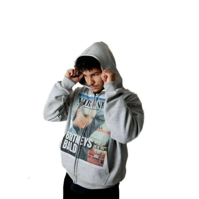 2024 American Printed Women's Y2K Tops Harajuku Rock Oversized Sweatshirt Streetwear Gothic Zip Hoodie Z260314