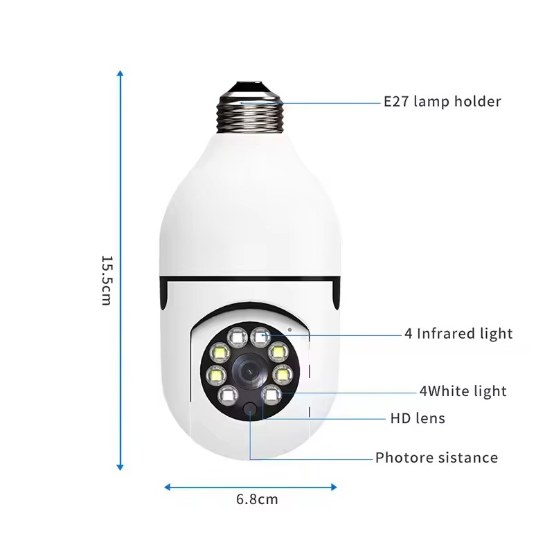 Wifi 3MP E27 Bulb Surveillance Camera Indoor Digital Zoom AI Human Detect Full Color Night Vision Wireless Cameras Smart Home