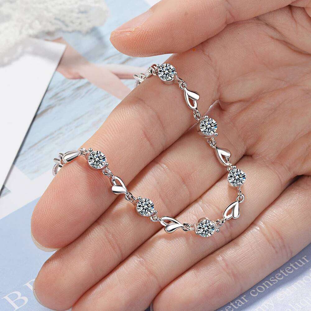 925 Sterling Silver Zircon Love Heart Shaped Bracelets crystals chain For Women Valentines Gift Wedding party charms Jewelry Z260313