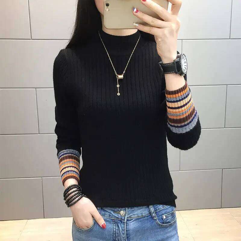 Autumn Winter Knitted Sweater Women's Clothing Pullover Long Sleeve Half High Collar Screw Thread Elegant Fashionable Tops Z260313