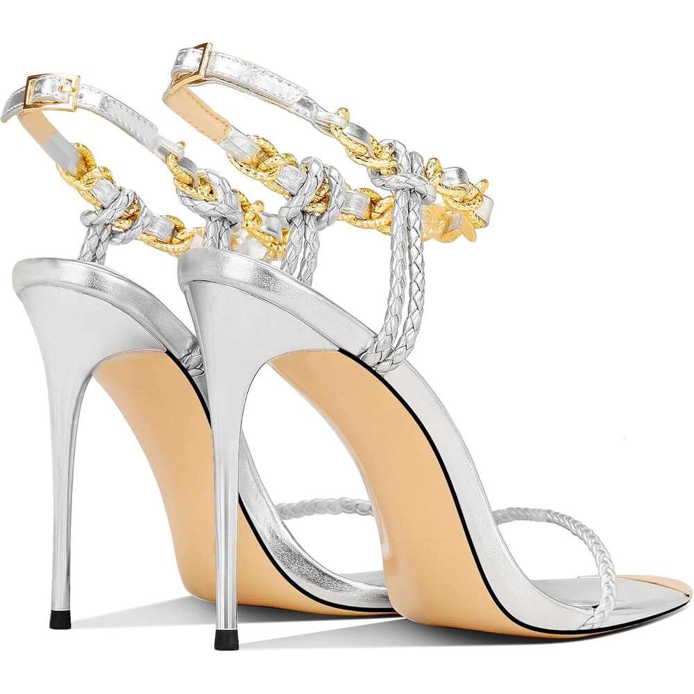 Gold Strappy Stiletto Heels Women Metallic Ankle Strap Open Toe High Heel Sandals Elegant Dress Shoes For Wedding Party Prom And Evening Events MOJIDA