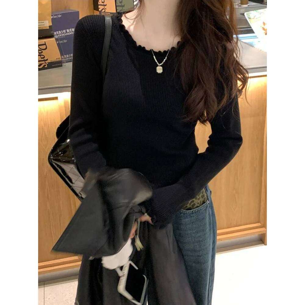 2025 Autumn Winter O-Neck Knitted Pullovers Women Long Sleeve Soft Tops Casual Versatile Ruched Sweater Slim Base Layer Shirt Z260313