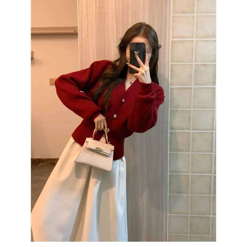 Vintage Knitted Cardigan Women'S V Neck Single Breasted New Sweater Top Streetwear Jacket Coat Long Sleeve Casual Autumn Winter Z260314