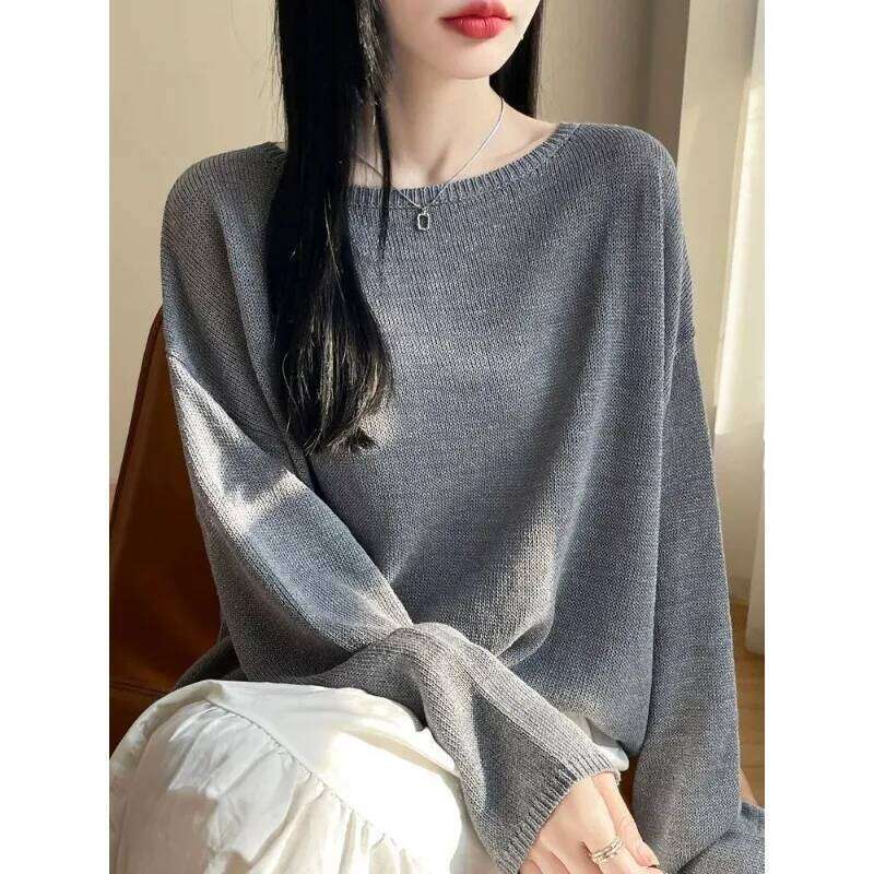 Solid Color Autumn and Winter Mid-length Loose Casual Versatile Long-sleeved Bottoming Knitted Sweater Women's Top Z260313