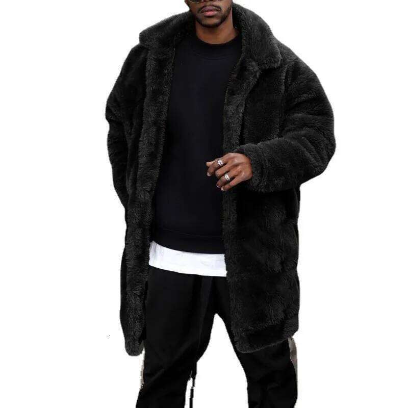 Men Faux Fur Jacket Coat Cardigan Winter Thick Fluffy Warm Shaggy Outerwear Turn Down Collar Single Breasted Casual Overcoat Z260313