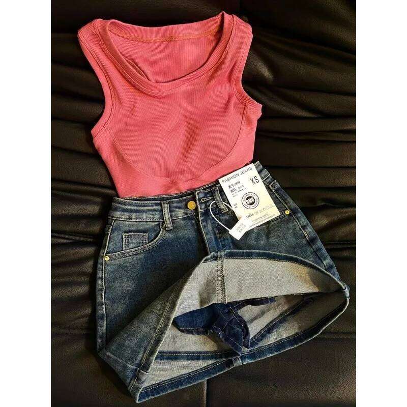 2025 Women's Blue A-line Denim Y2k Jean Shorts Skirts Harajuku 90s Vintage Mini Cowboy Skirt 2000s Fashion Clothes Summer Z260314