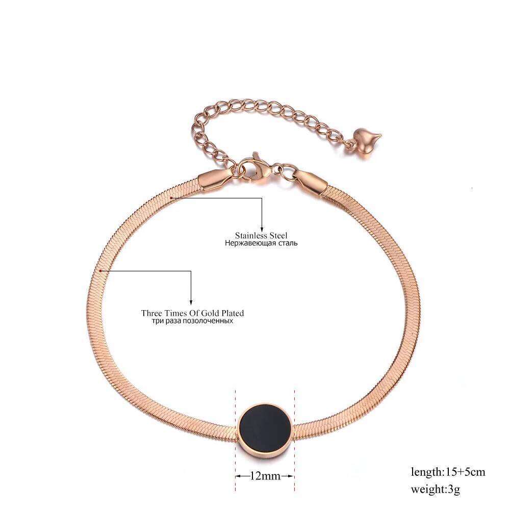 Stainless Steel Simple Black Round Flat Snake Chain Bracelet Gold Plated Geometric Women's Jewelry 99 Cents for 3 Items B18003 Z260313