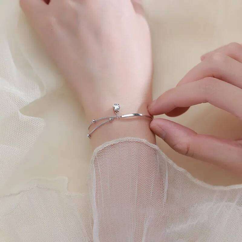 2025 Silver Beautiful Stars Bracelets for Women Girl Party Wedding Fashion Jewelry Holiday Double Layered Bangles Gifts Z260313