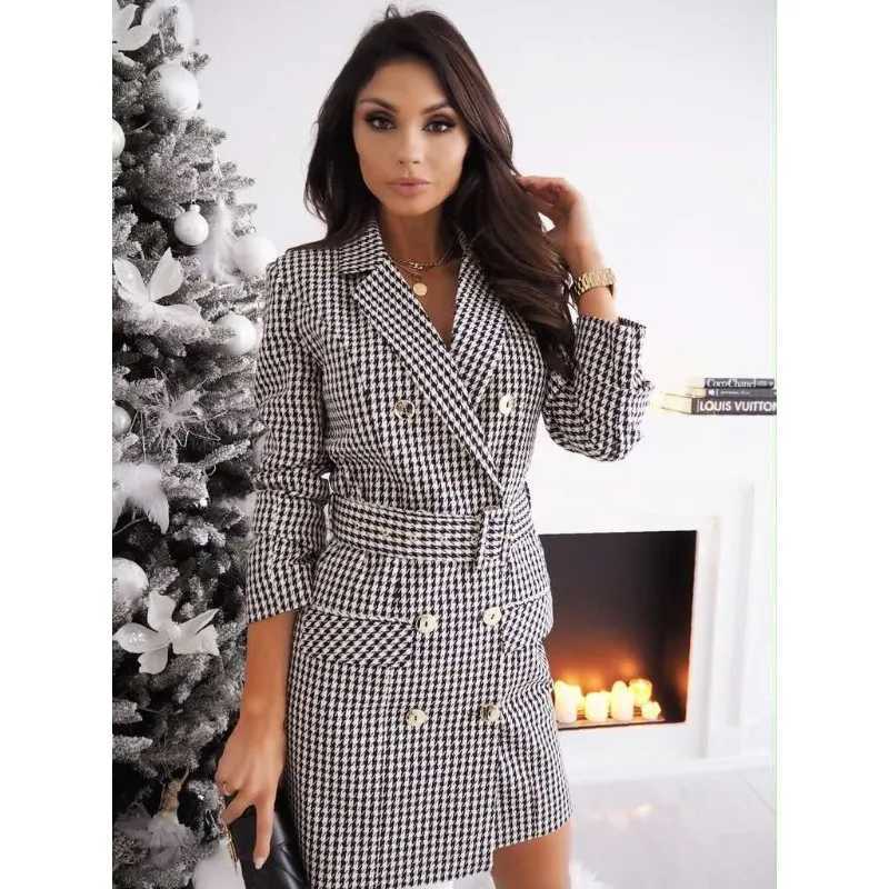 24 year popular autumn and winter popular long sleeved belt colored suit dress jacket dressT260316