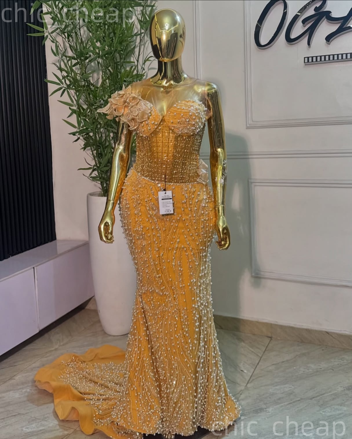 2K26 Yellow Prom Dress 2026 Mermaid Prom Dress Florals Sheer Neck Pearls Sequined Evening Dresses Birthday Party Formal Receiption Gowns Dresses ZJ079