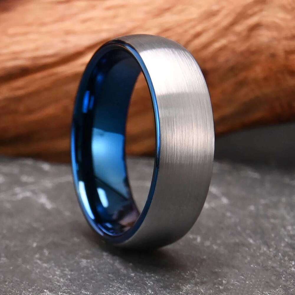 7mm blue and silver color Men's Tungsten Carbide Ring Brushed Wedding band Engagement Ring, Comfortable Fit for Daily Wear H260312