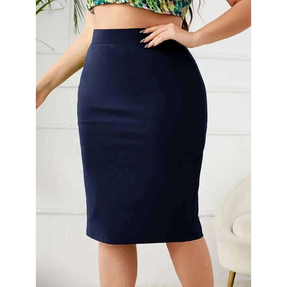 Casual High Waist Slit 2026 Summer Solid Slim Skirt Women's Plus Size Clothing Z260314