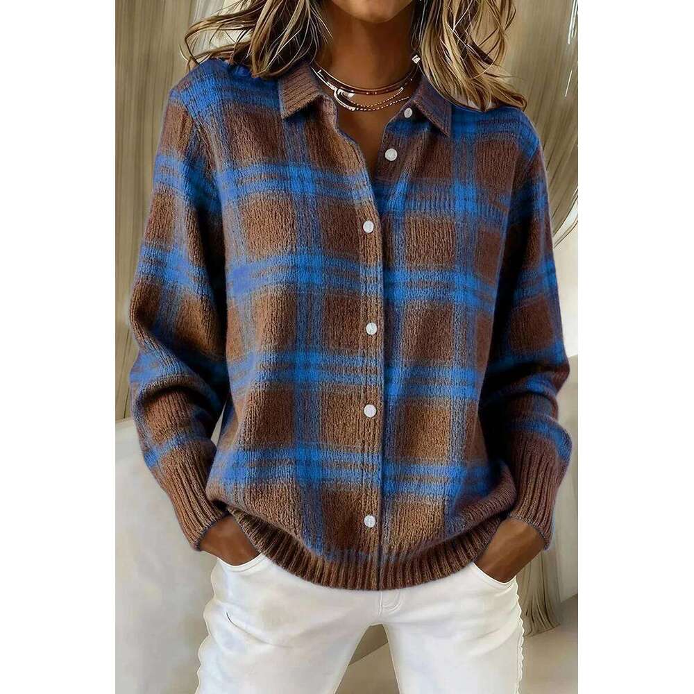 2025 European American cross-border Amazon independent station autumn and winter explosive women's lapel striped color-block Z260313