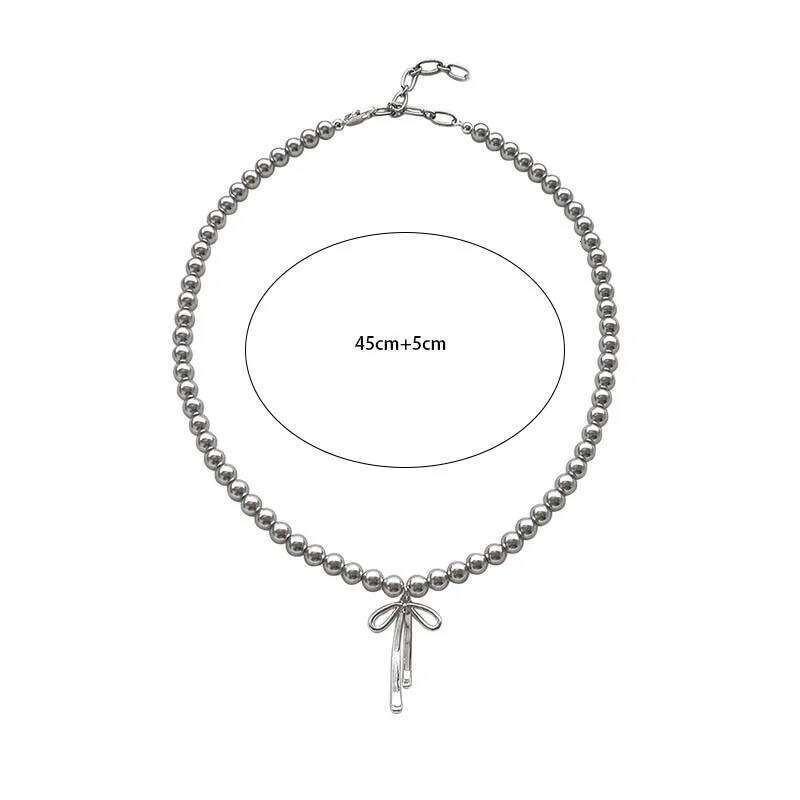 Fashionable Graceful Bowknot Pendant Choker Necklace with Gray Pearls Neck Jewelry Accessories H260312