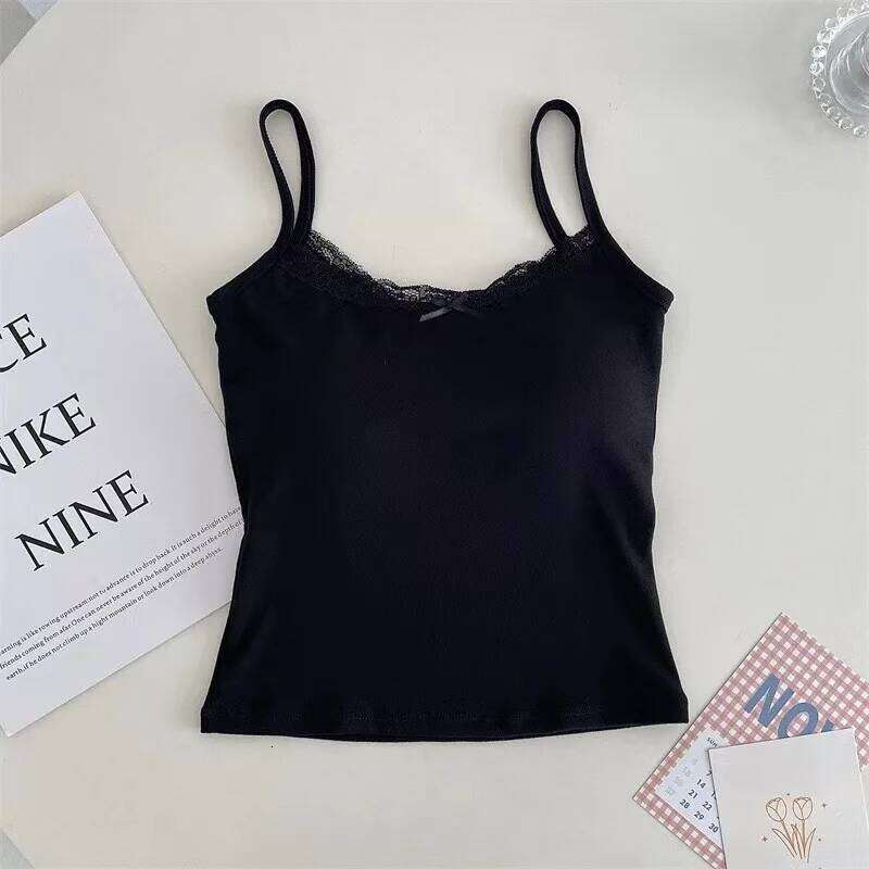1pcs Girls Cute Padded Tank Women Lace Casual Strap Top Vest Female Camisole With Removable Built In Bra Clothing