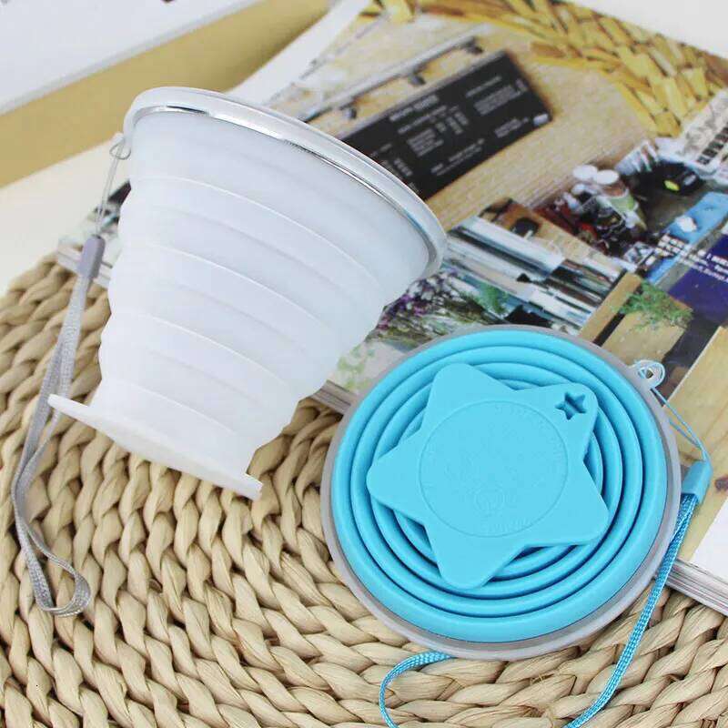 6 Packs Collapsible Travel Folding Water Mugs with Lids - Reusable Food Grade Silicone Cups Z260314