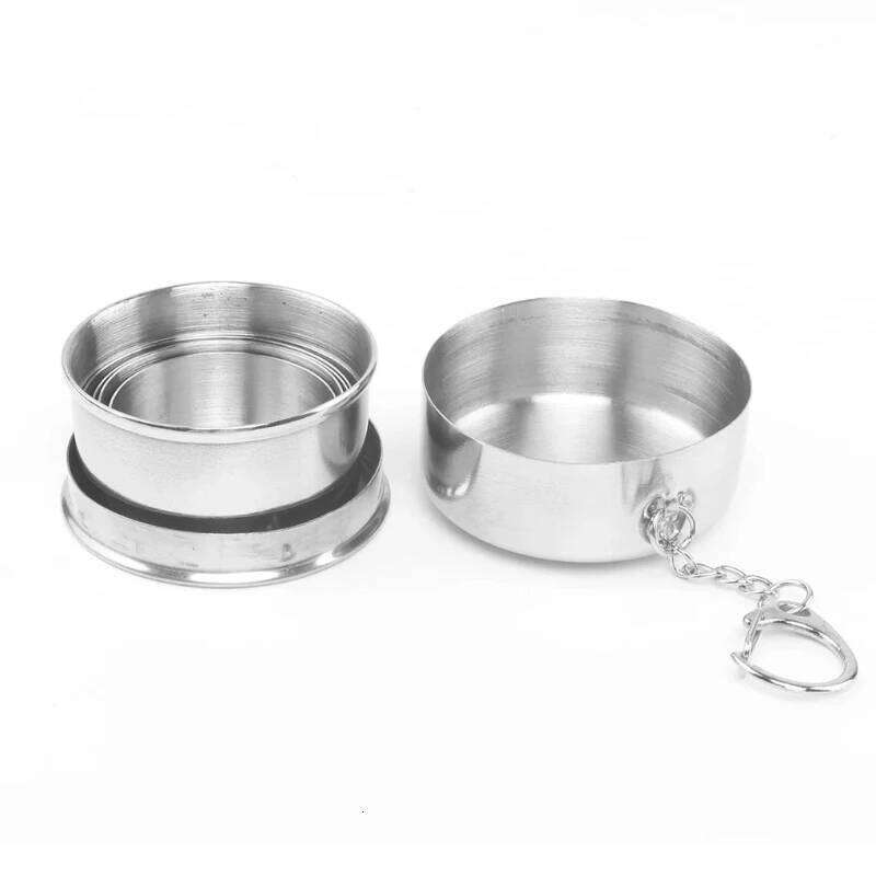 1Pc 75ML Keychain Stainless Steel Retractable Cup Teacups Teaware Folding Glass Z260313