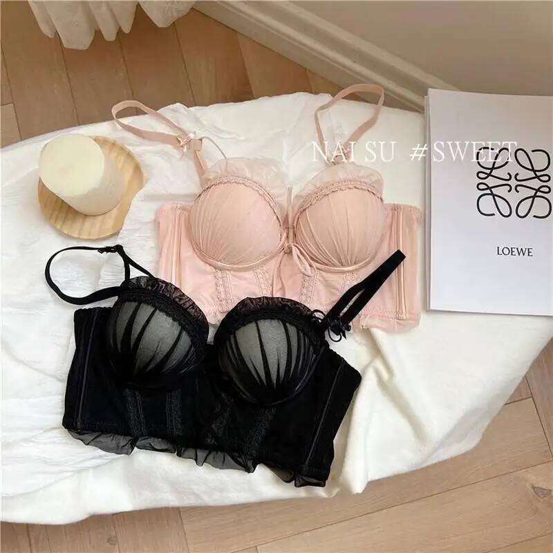 Lolita Bra Women Wireless Push Up Bralette Lace Sexy Lingerie Set for Small Bust Gathering No Underwire MOYISU S-XL
