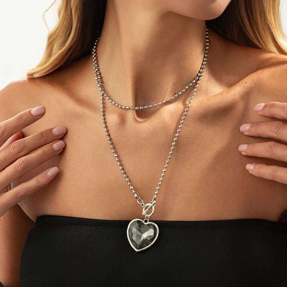 Original Design Liquid Metal Cross Acrylic Crystal Heart Pendant Long Necklace for Women Trendy Jewelry Two Ways To Wear It H260312