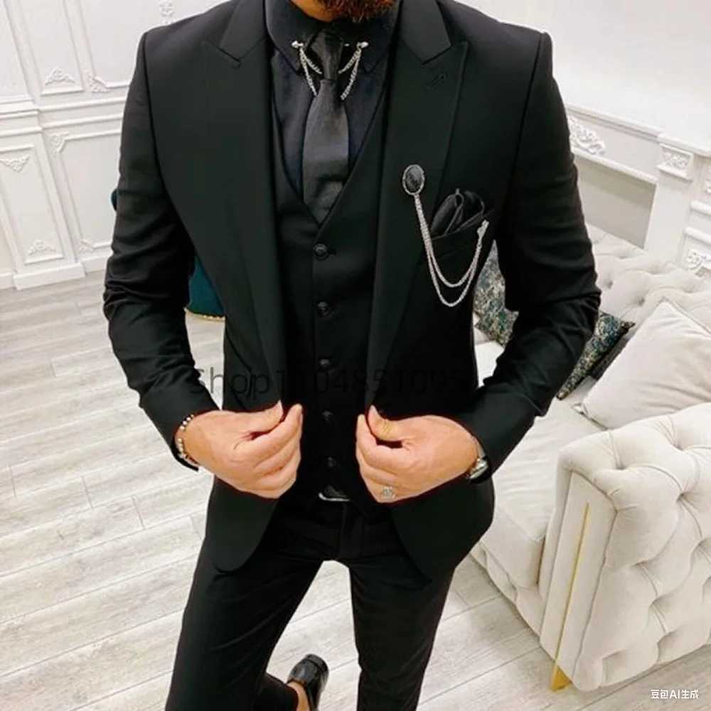 Elegant Wedding 3 Piece Mens Suit Set - Single Breasted PeAK Lapel JaCKet Pants VEST Business Male CloTHing M260313