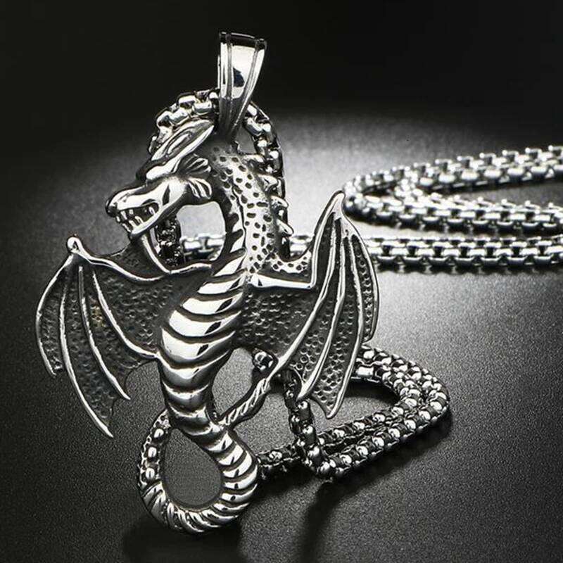 Evil Dragon Pendant Necklace for Men Women Hip Hop Punk Stainless Steel Keel Chain Fashion Jewelry Trendy Accessories Gifts H260312