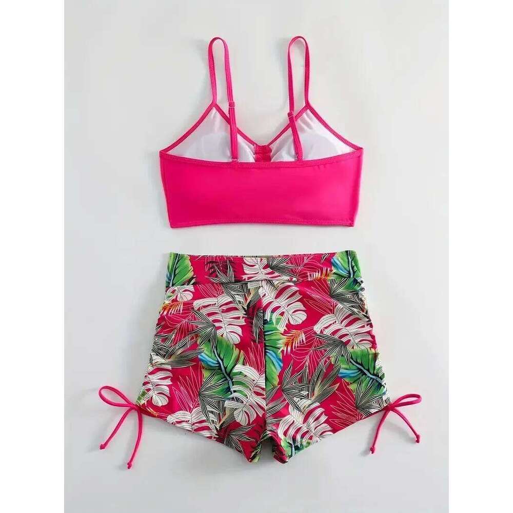 Tropical Leaf Print V-Neck High Waist Bikini Set Two Piece Swimsuits Women's Swimwear and Clothing biquinis mujer Y260303