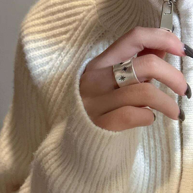 925 Sterling Silver Rings For Women Simple Vintage Handmade Adjustable Finger Star Ring Fashion Band Female Bijoux Gift H260312