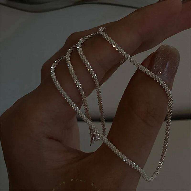 Fashion Minimalist Sparkling Necklace for Women Trendy Silver Color Clavicle Chain Choker Girl Korean Wedding Party Jewelry Gift H260312