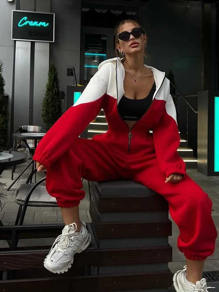 Sports and leisure contrast color jumpsuit fashion trend street jumpsuit womens suit new women clothing a01 M260313