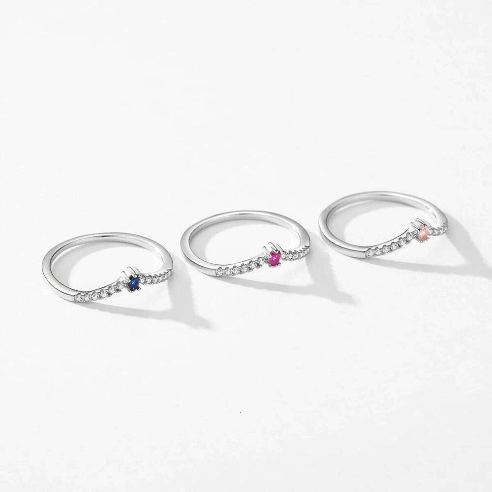 Modian 925 Sterling Silver Simple Arrow Shape Stackable Trendy Ring Rainbow Color Zircon Elegant Finger Rings For Women Jewelry H260312
