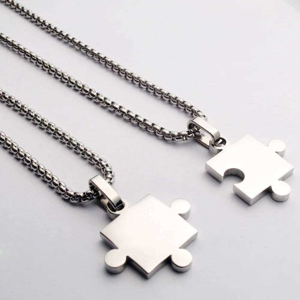 Hip Hop Puzzle Pendant Couples Necklaces Stainless Steel Link Chain Jigsaw rs Friends Sisters Jewelry For Women Men H260312