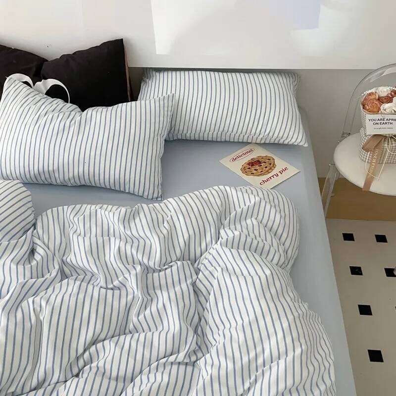 Blue Strip Duvet Twin Full Queen 4Pcs Vertical Striped Microfiber Soft and Lightweight Comforter Cover Sheet Pillowcases H260312 - view 4