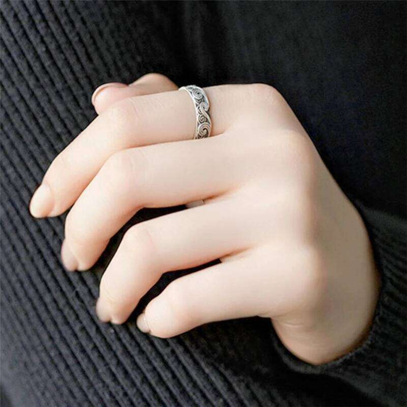 WYEAIIR 925 Sterling Silver Ethnic Retro Good Luck Cloud Wave Resizable Opening Ring For Women Luxury Jewelry H260312